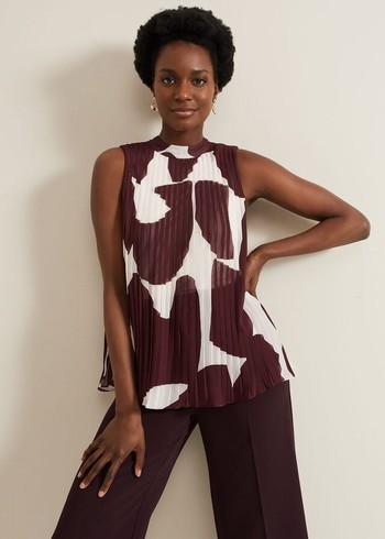 Phase Eight Nina Abstract Pleat Shirts Burgundy Australia | VL1829406